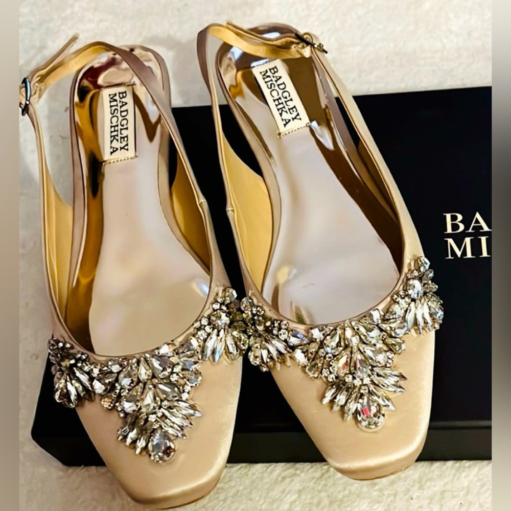 Badgley Mischka Champagne Embellished Slingback Heels